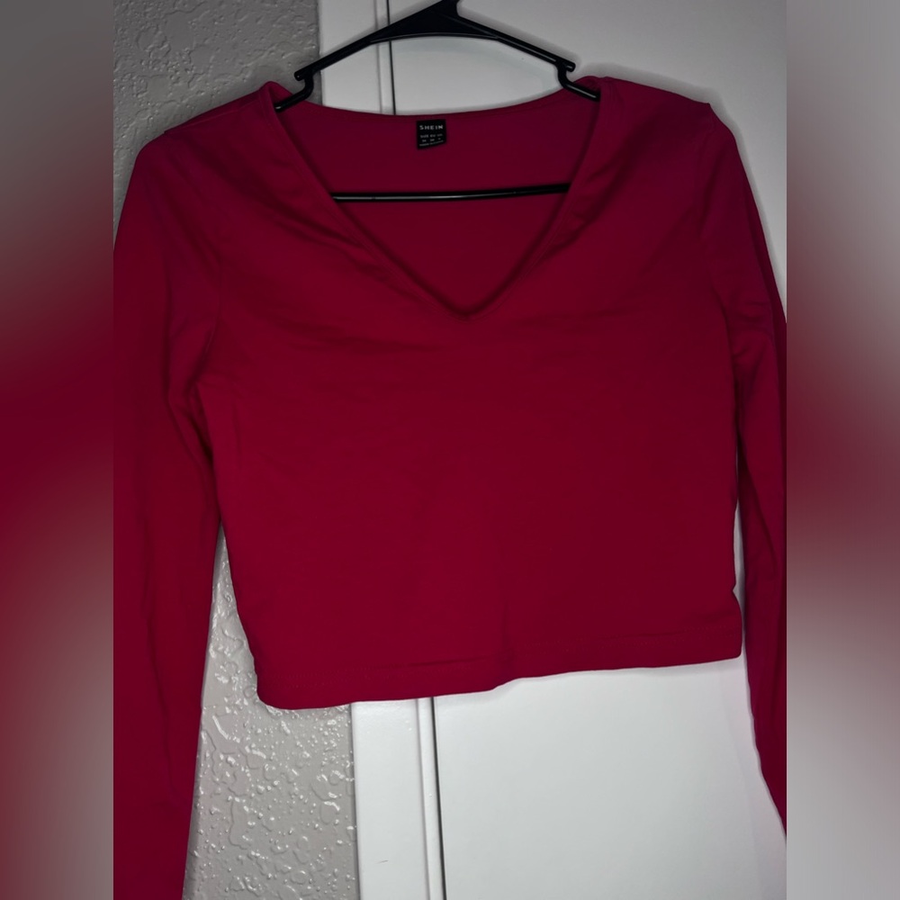 Red long sleeve crop top.